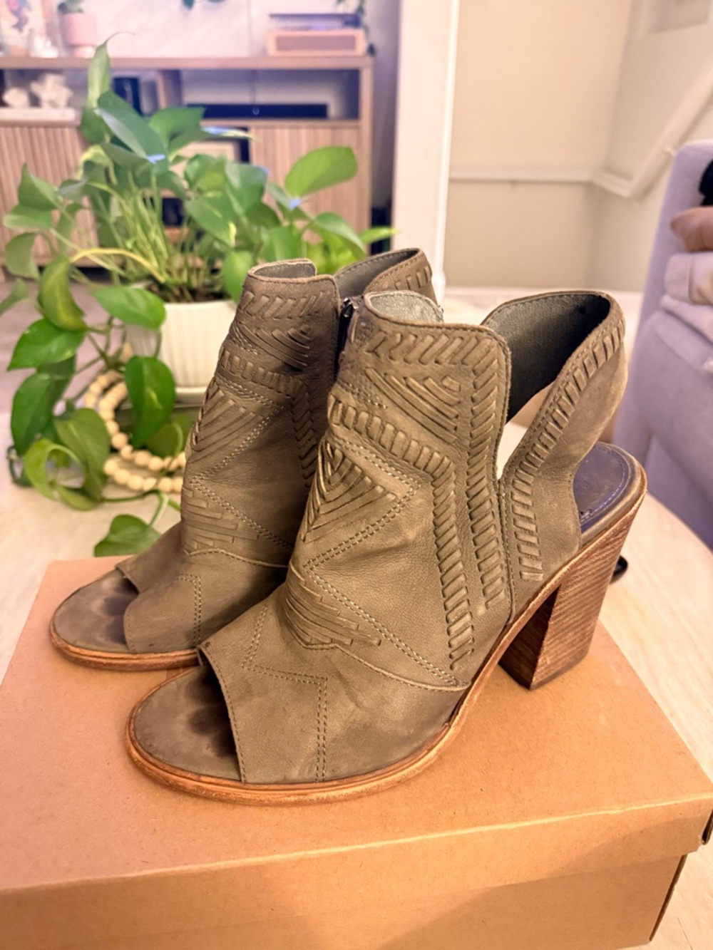 Vince Camuto Open-Toe Cutout Block Heel Booties